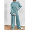 Completo casual da donna in 2 pezzi, felpa a collo alto in maglia a maniche lunghe e set di pantaloni larghi per autunno inverno