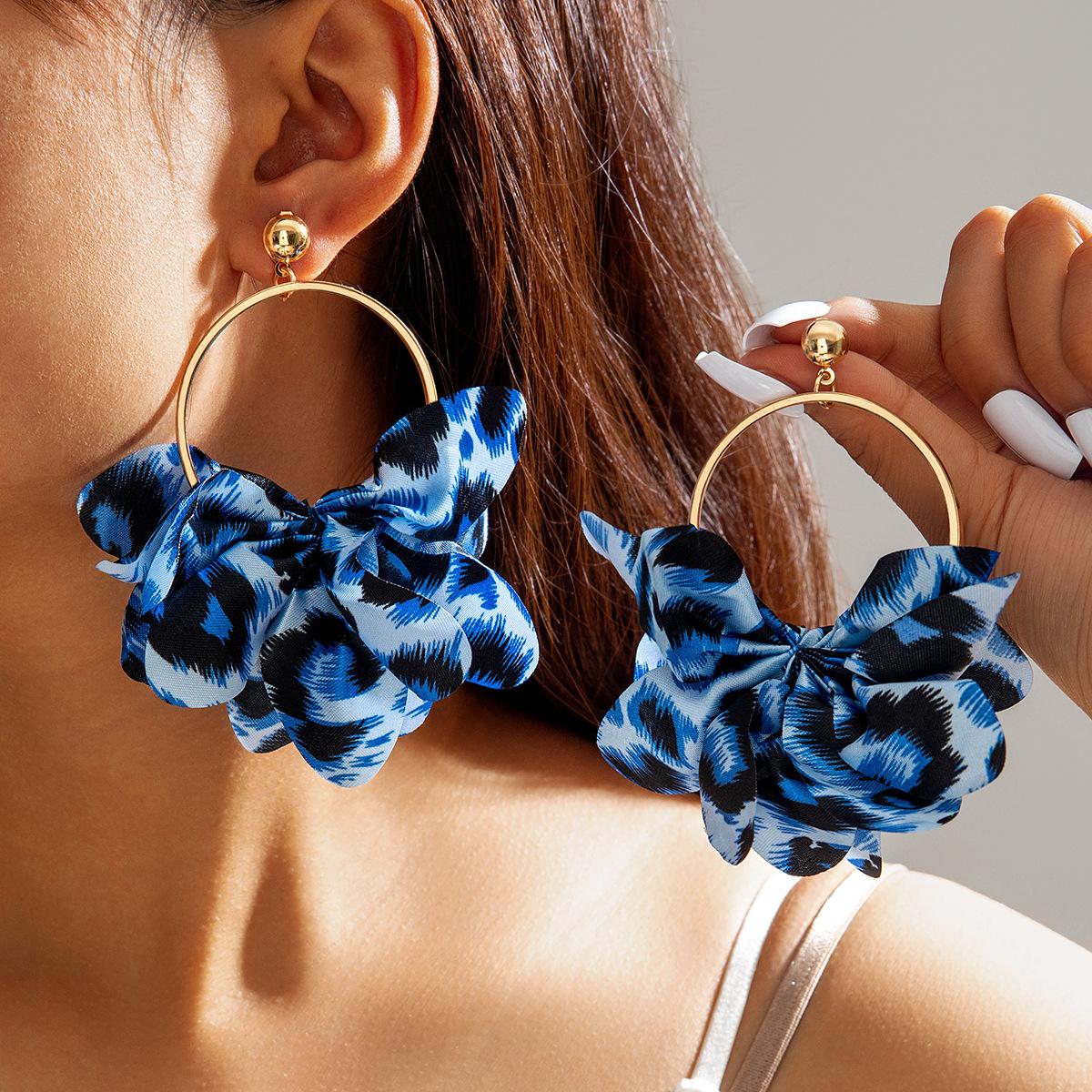 Серьги с леопардовым принтом, серьги в стиле панк-ретро, геометрические крупные пусеты, серьги с принтом в горошек из ткани.