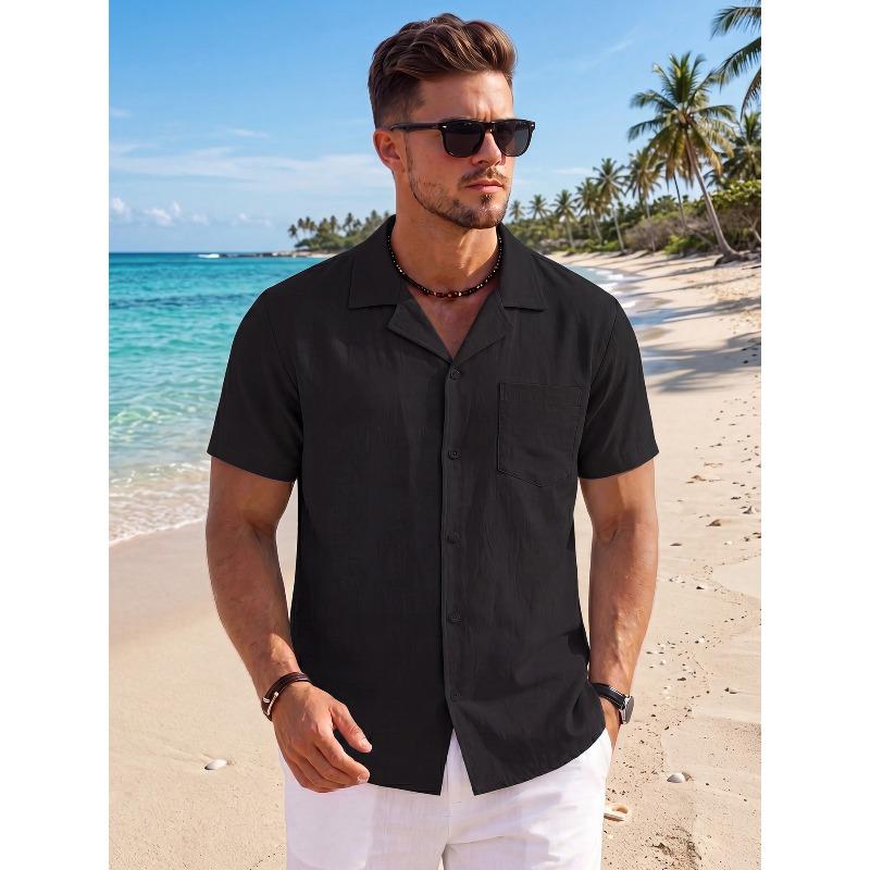 Men's Cuban Collar Short Sleeve Casual Shirt.