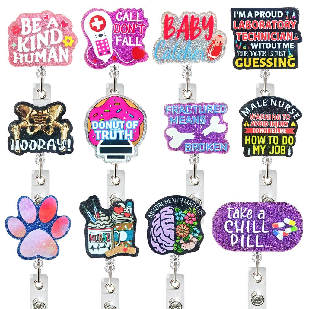 Glitter Acrylic Id Holder Vibrant Retractable Badge Reel Alligator Clip Badge Holder Inspirational Nurse Badge Reel For Nurse