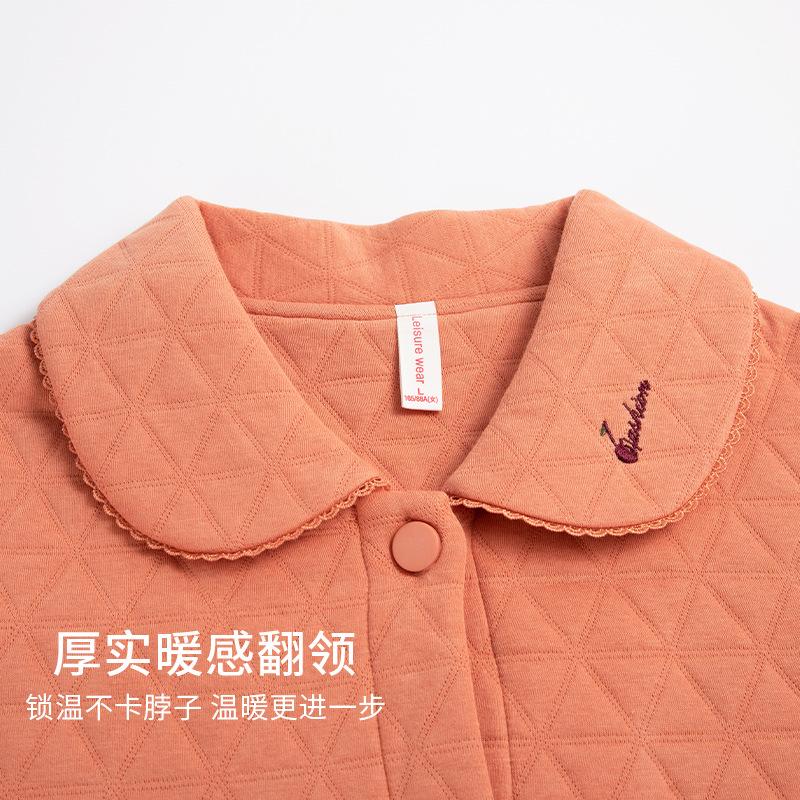 Air Cotton Pajamas Women'S Autumn And Winter Pure Cotton Thickened Warm Interlayer Middle-Aged Mother Loungewear Set