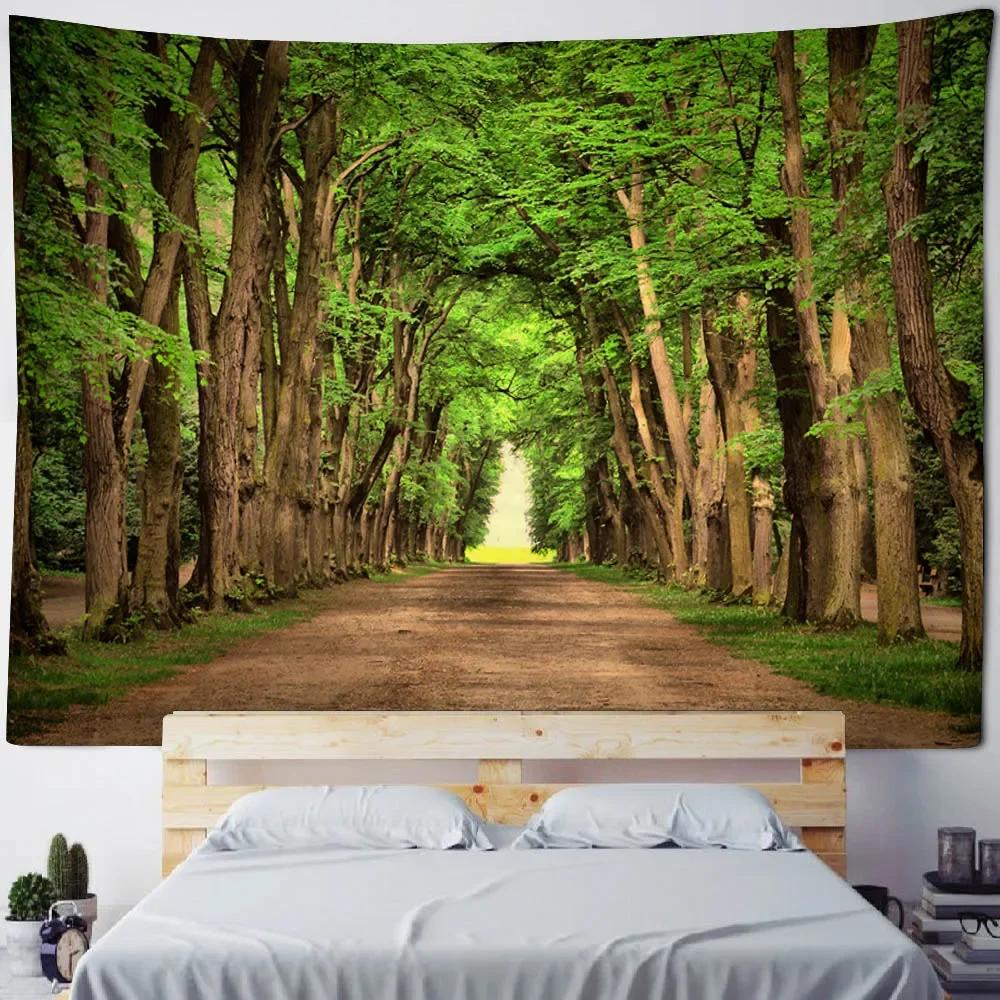 Sunshine Forest Wall Mounted Tapestry Polyester Fabric Bedroom Living Room Sofa Carpet Bohemian Style Art Decoration