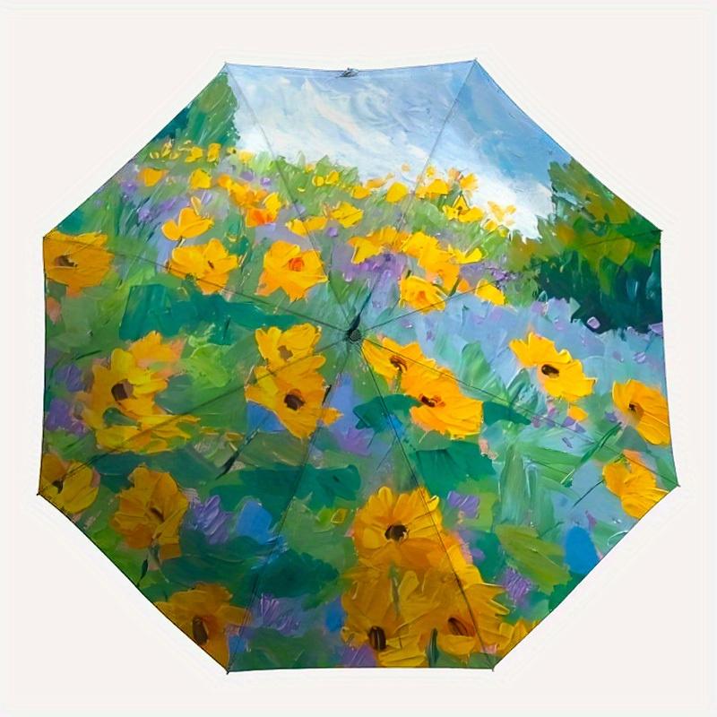 

1pc Sunflower Field Print Automatic Open/Close Umbrella, Portable Folding umbrella for Everyday Use yy250826089