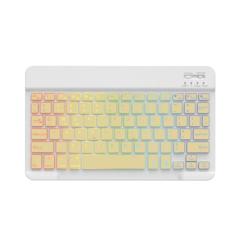 Russian Backlit Bluetooth Keyboard and Mouse, Compatible with iPad, Phones, Tablets, featuring Spanish and Arabic Layout with Seven-Color Lighting.