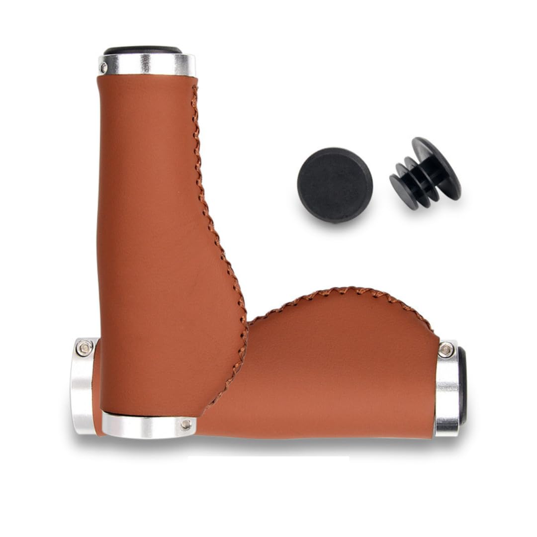 

Leather Bicycle Handlebar Grips for and Minivelo Brown Mountain, Cross, Road, Bikes, (Light Brown) [Used]