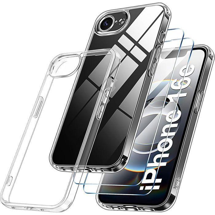 Coque et 2 Verres Trempés pour iPhone 16e - Protection Renforcée Antichoc Silicone Transparent