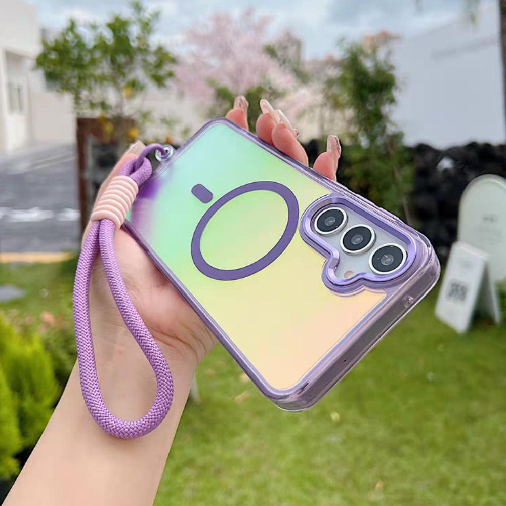 Stylish Laser Gradient Magnetic Lanyard Shockproof Case for Samsung S26 S25 S24 Ultra S26 Plus S25 FE S25 Edge For Magsafe Cover