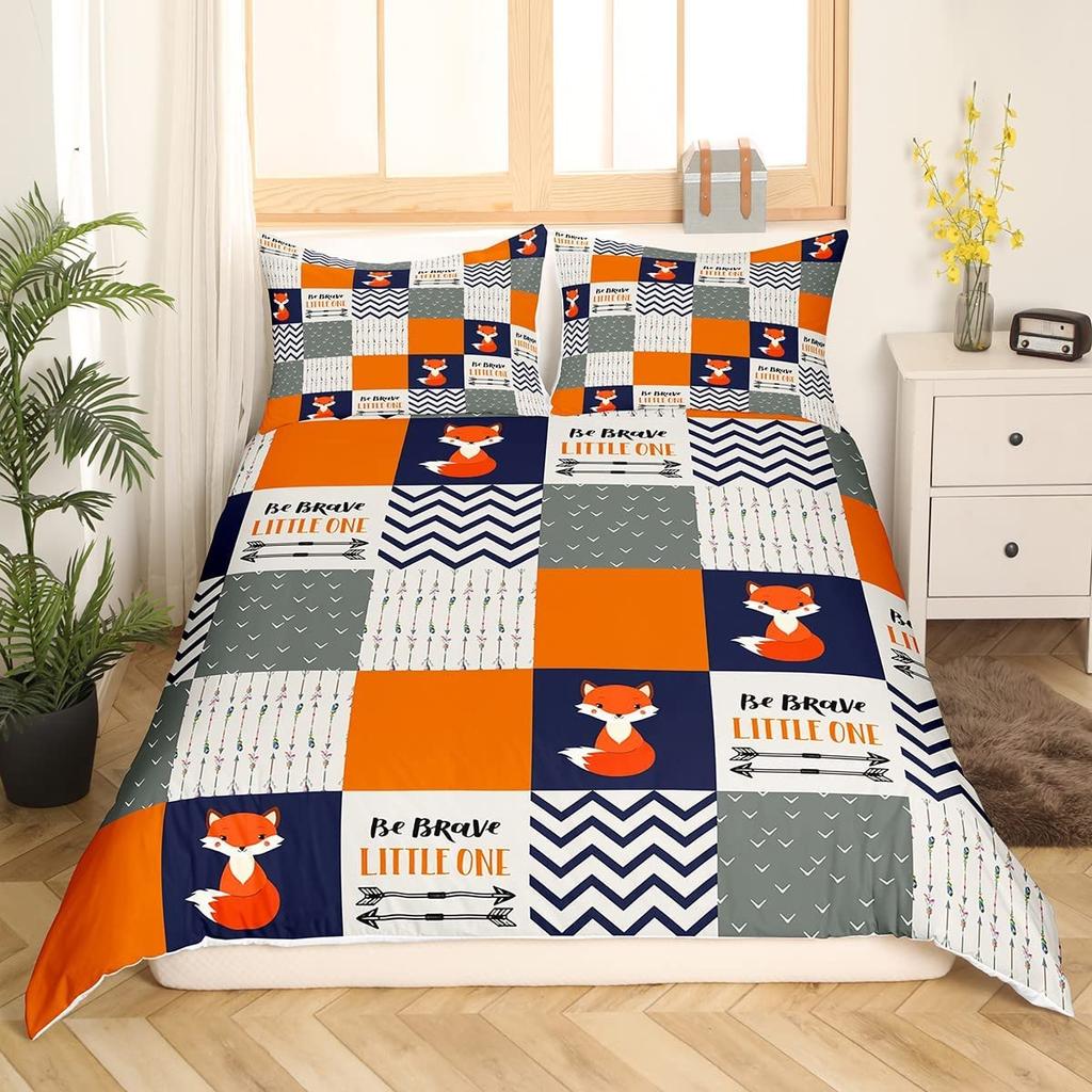 Cartoon Fox Duvet Cover Set Cute Kawaii Wild Animals King Queen Size Polyester Comforter Cover With Pillowcase For Kids Teens