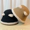 Cute Bear Ears Plush Fisherman Hat for Women New Spring and Autumn Versatile Face Showing Small Knitted Bucket Hat Winter