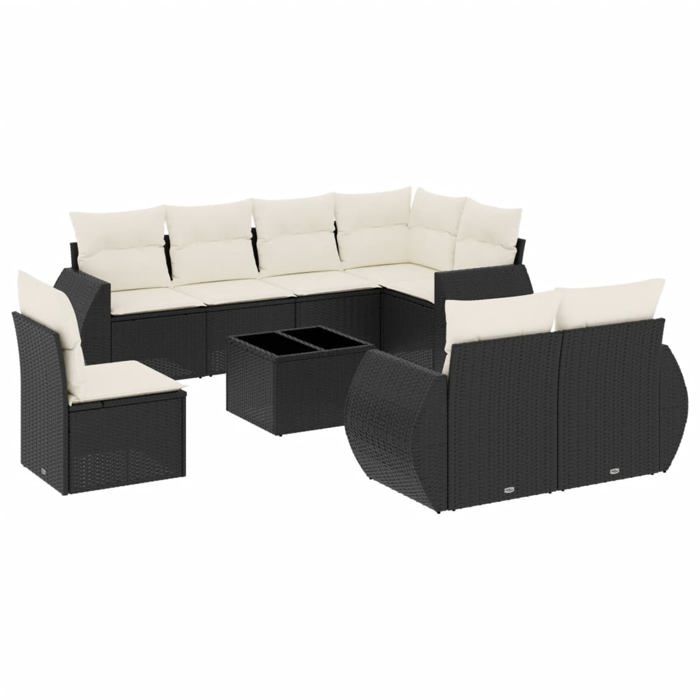 VidaXL Garden Lounge Set with Cushions 9 Pcs, Patio Sofas, Patio Furniture Set, Outdoor Furniture, Black 3221645