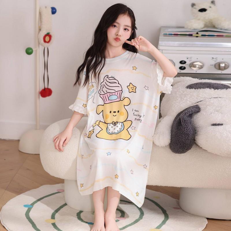 Girls Modals Sleep Dress Thin Nightgown Kids 3-8 Years Cartoon Princess Style Soft Comfortable Home Wear