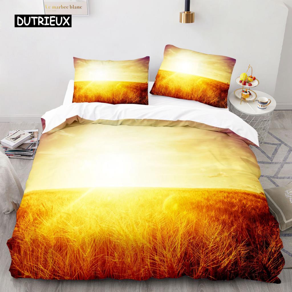 Golden Wheat Field Duvet Cover Set Microfiber Wheat Harvest Themed Quilt Cover for Adult Twin King Size Nordic Style Bedding Set