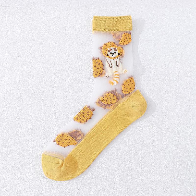 1Pair Japanese Korea Style Socks Women's Casual Creative Transparent Silk Trend Fruit Print Ultrathin Glass Silk Socks