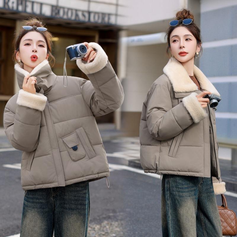 Winter new cotton-padded jacket loose and versatile short thermal cotton-padded jacket fashionable and simple women's jacket lamb wool lapel