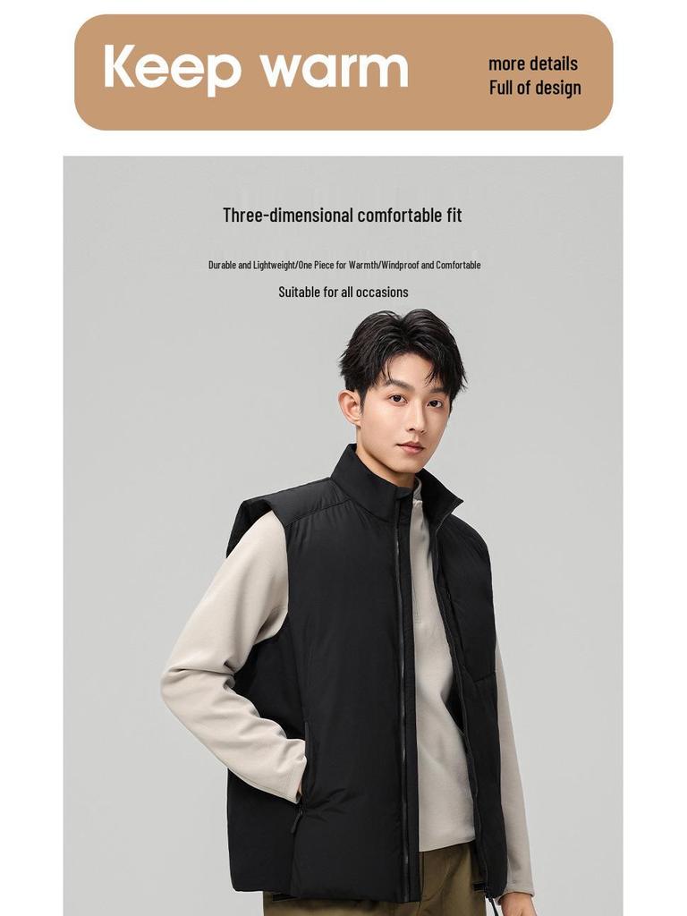 Men's High-Quality Double Zipper Outdoor Down Vest - Thickened Warm Sleeveless with Stand Collar.