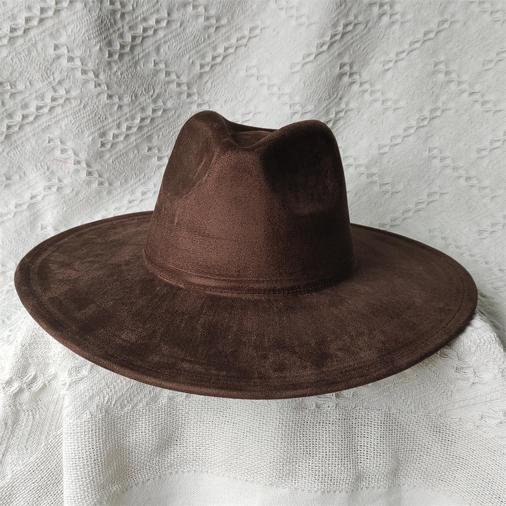Nuovo Colore Verde Malachite Cappello a Cilindro in Pelle Scamosciata Ampio Bordo 9,5 Cm Cuore di Pesca Cappello Jazz Semplice e alla Moda