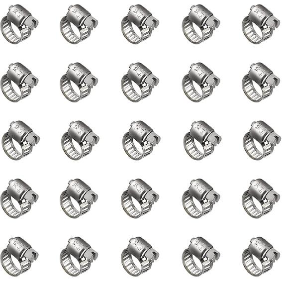 25 Pack Stainless Steel Hose Clamps, 1/4 Inch To 1/2 Inch Worm Gear Metal Hose Clamps for Pipe, Dryer Repair, Tubing and Fuel Line