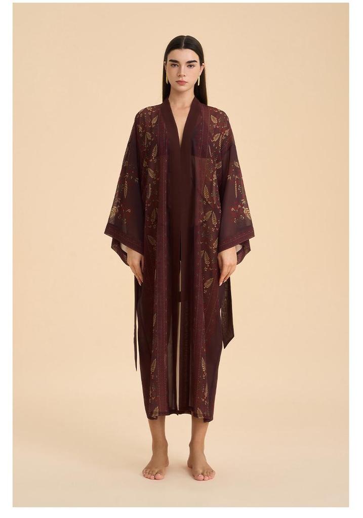 Women's Satin Chiffon Printed Robe - European & American Style Pajamas, Loose Comfortable Long Home Wear (WP3955)