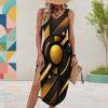 Women Plus Size Sleeveless U Neck Printed Light Purple High Side Slit Midi Dress