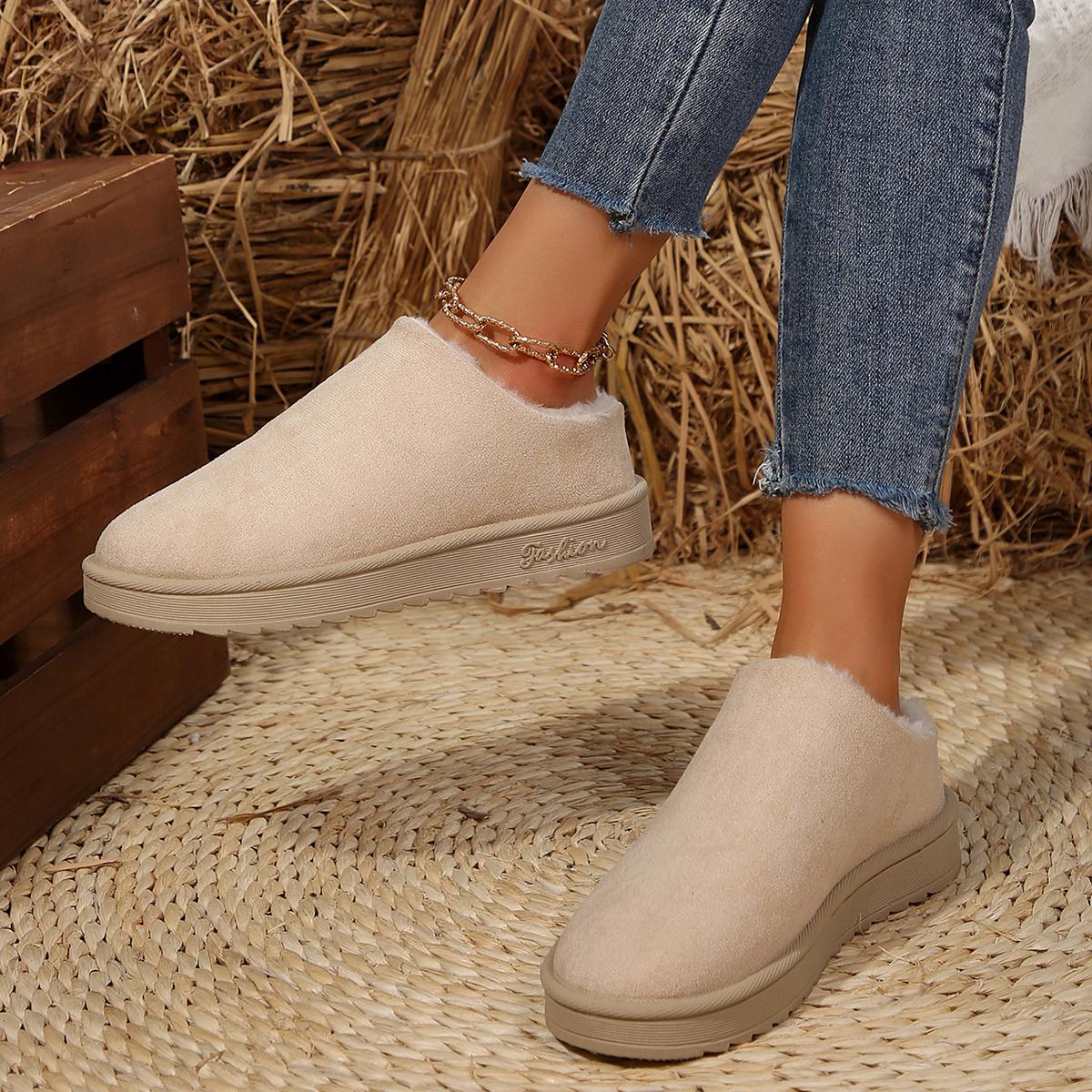 

2024 Classic Autumn and Winter New Outdoor Plush Home Shoes Women s Warm Anti-Slip Suede Snow Boots 35 бежевий