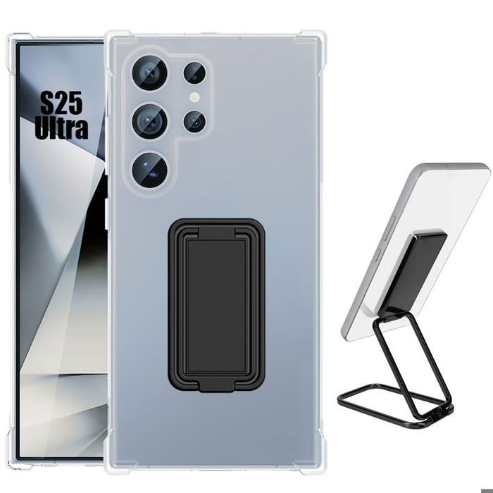Coque pour Samsung Galaxy S25 Ultra, Silicone avec Support Métal Noir - BOOLING®