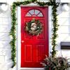 Bald Eagle Santa Hat Christmas Round Wooden Hanging Sign, 2D Flat Printed Holly Wreath Front Door Decor, Merry Christmas Patriotic Wall Ornament Gift