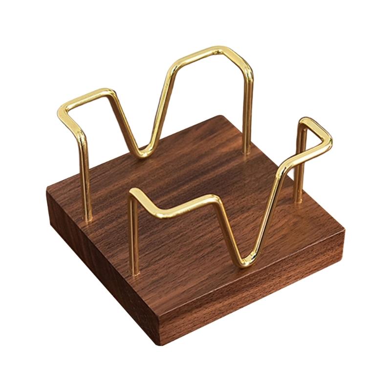 Iron Wire Note Block Stand with Wood Base Desk Notepads Storage Box Memo Pad Organizers Stand For Office Desk 94x94mm