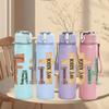 1PC Faith Cross Letter Text Art Print 750ml Color Plastic Sports Water Bottle Leakproof Flip Straw Lid Suitable for Sports Office Home Use