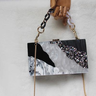 New Party Woman Evening Bag Striped Black SIiver Sequin Wedding Women Wedding Handbag Acrylic Purse