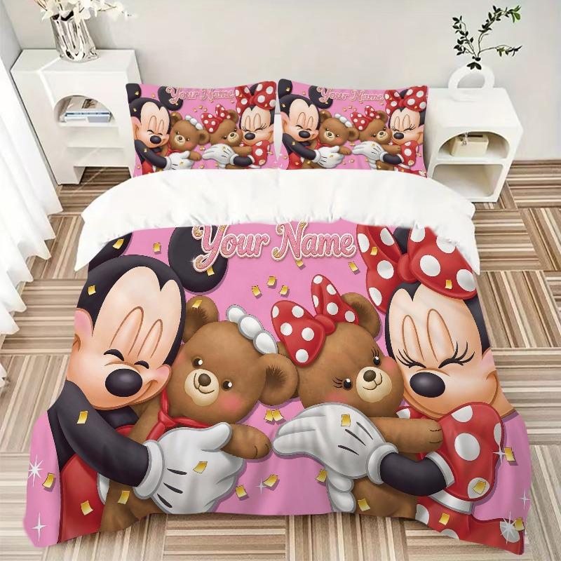 Custom 3pcs Mickey Minnie Love Bedding Sets For All Sizes New 123D Printed Bed Cover Comforter Duvet Cover Pillowcase Bedroom Decoration
