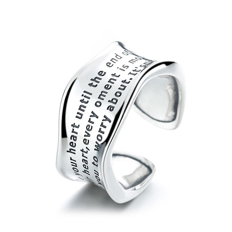 BF CLUB 925 Sterling Rings for Women Simple Geometric Handmade Irregular Retro Wide Letters Ring Allergy For Birthday Gift