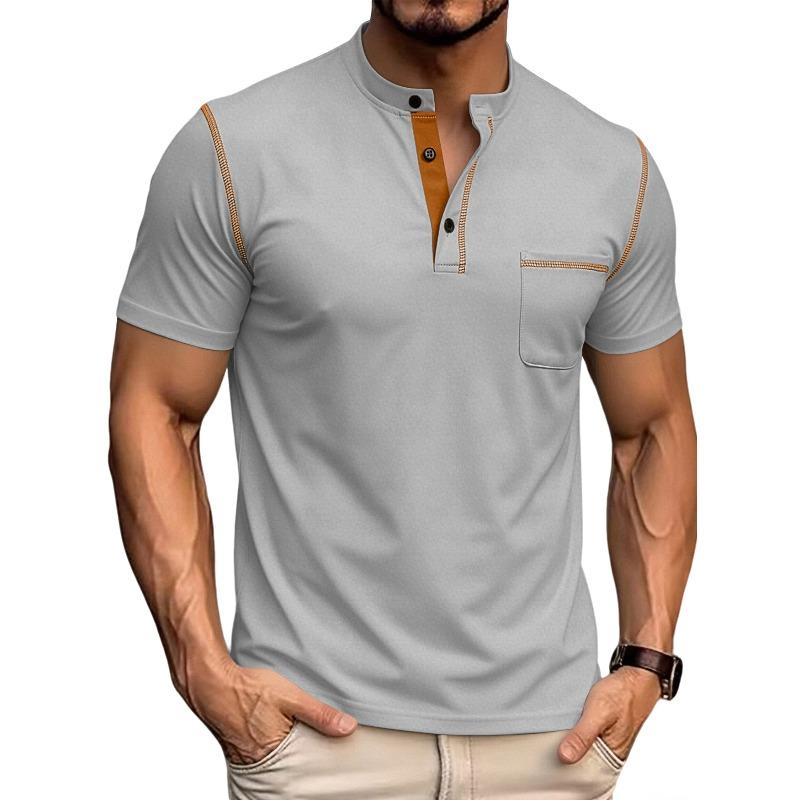 Herren Übergröße Farbblock Casual Sport-Poloshirt mit Henley-Ausschnitt, Atmungsaktiv und Schnelltrocknend