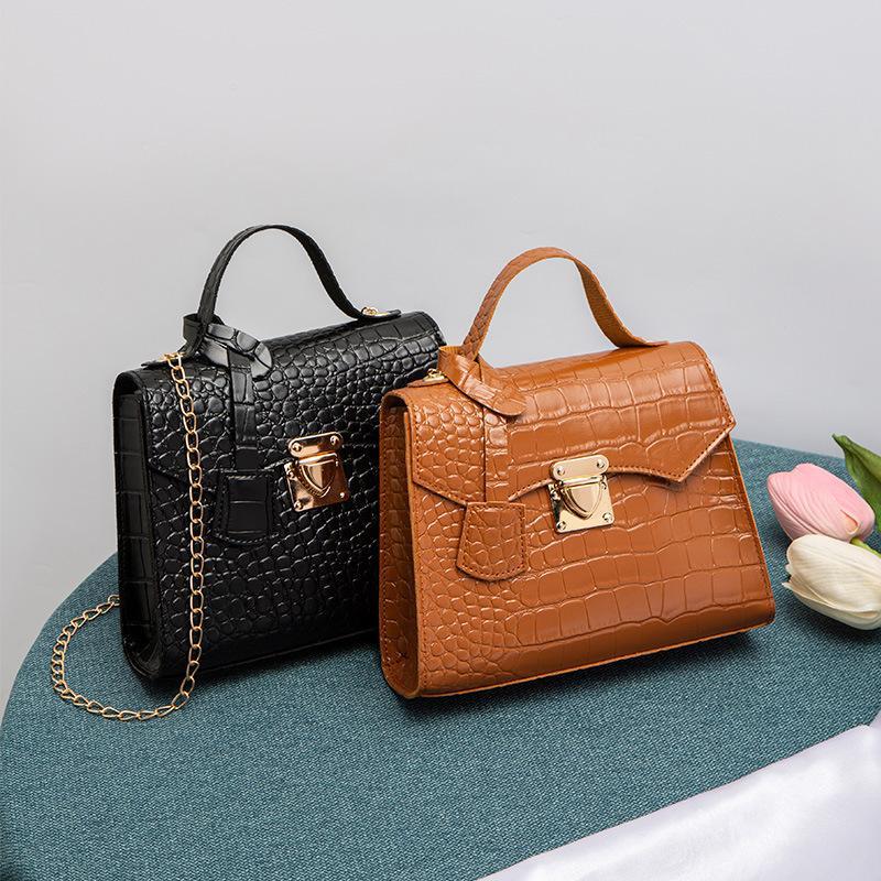 Crocodile Embossed Pu Leather Top Handle Handbag With Secure Metal Lock Color Options For Daily Work Shopping Dating