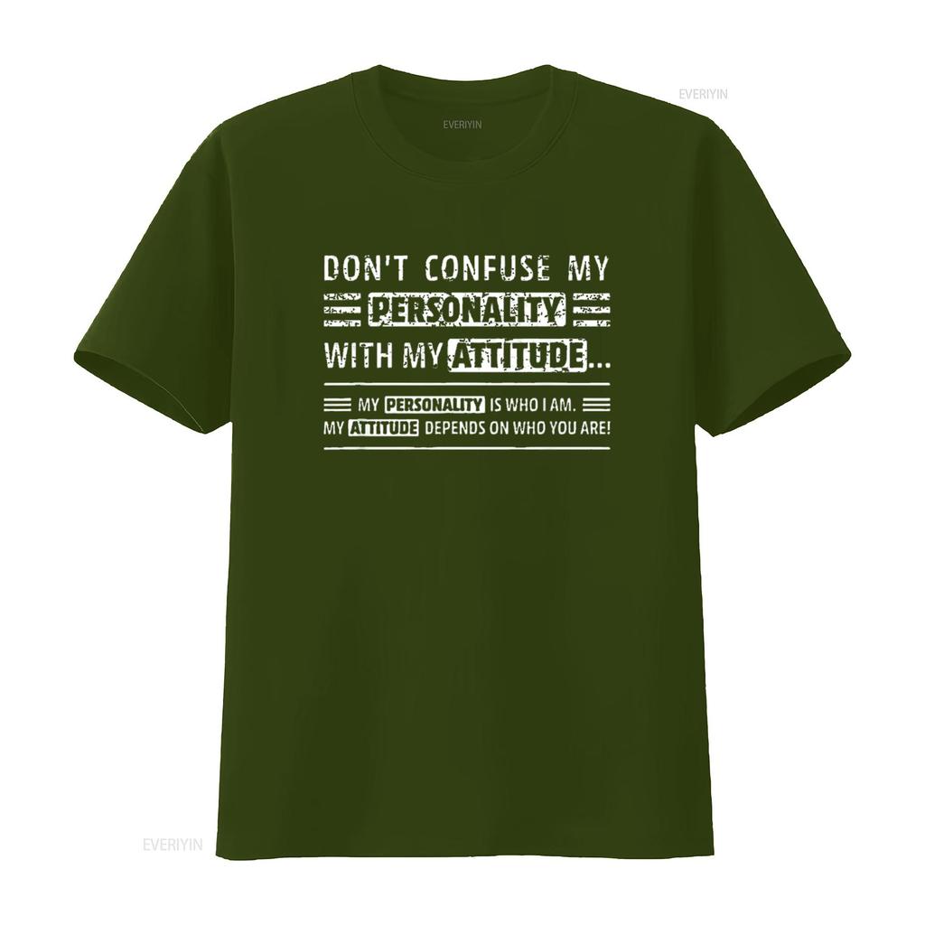 Don T Confuse My Personality With Attitude Funny Sarcasm Womens Shirt Black Vintage Washed Slightly Graphic Streetwear Stylish