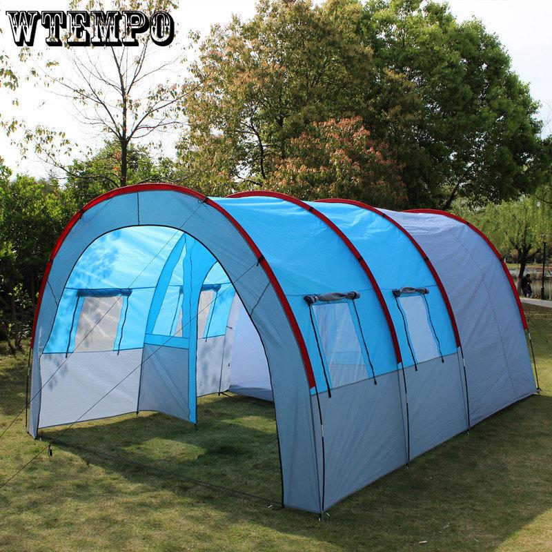 WTEMPO 5-8 Personen Großes Campingzelt Wasserdichtes Tunnelzelt aus Fiberglas im Segeltuch Doppellagig Atmungsaktives Anti-Mücken-Zelt Zwei Räume und ein Hallenzelt