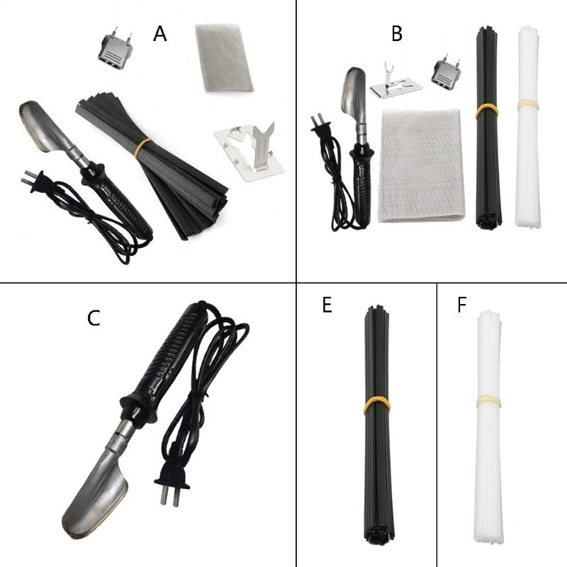 Portable Plastic Welding Kit for Bumper Kayak Repairs Wire Mesh 15/20/50 Black White Plastic Rods 50W Iron