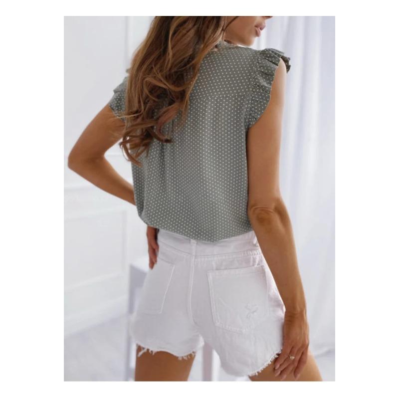 Women Summer Elegant Ruffles Sleeveless Polka Pot Lace Up Tie Bow Blouses Shirts Casual Oversize Sexy Pullover Tunic