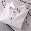 Spring Autumn Pure Cotton White Shirts Women Turn Down Collar Embroidered Long Sleeve Casual Tops Little Blue Flower