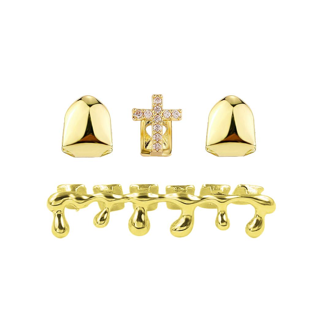 Real Gold Plated Hip-Hop Teeth Brace TEMU Halloween Hot-Selling Gold Teeth Set Rap Versatile Personality Teeth Accessories Wholesale