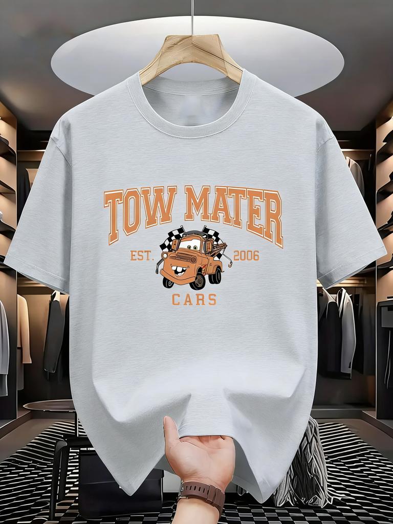 Oversized Disney Cars McQueen Printed Tshirt Men and Women Cotton 2026 Summer Parent Child Top Street Fashion Casual Trend