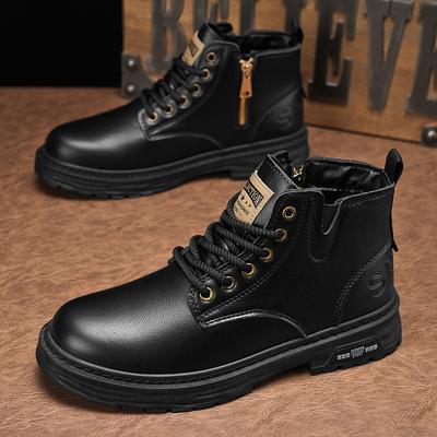 Martin Boots Men's High-top Autumn and Winter British Style American Side Zipper Locomotive Leather Boots Medium-top Waterproof Tooling Short Boots La