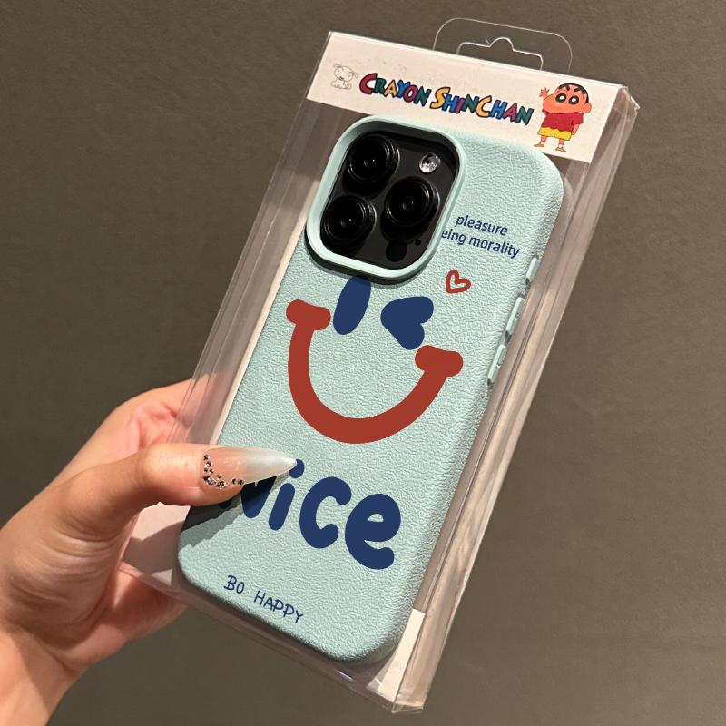 Einfaches Schönes Smiley-Gesicht für IPhone 15 Handyhülle Ins Style für IPhone 16/14 Promax Vollumschließend Ledertextur Weich