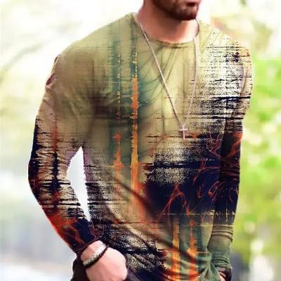 Herren Frühlings- und Herbstmode Klassische Straße Lässig 3D-Druck O-Kragen Langarm Lose Persönlichkeit T-Shirt Plus Size Top