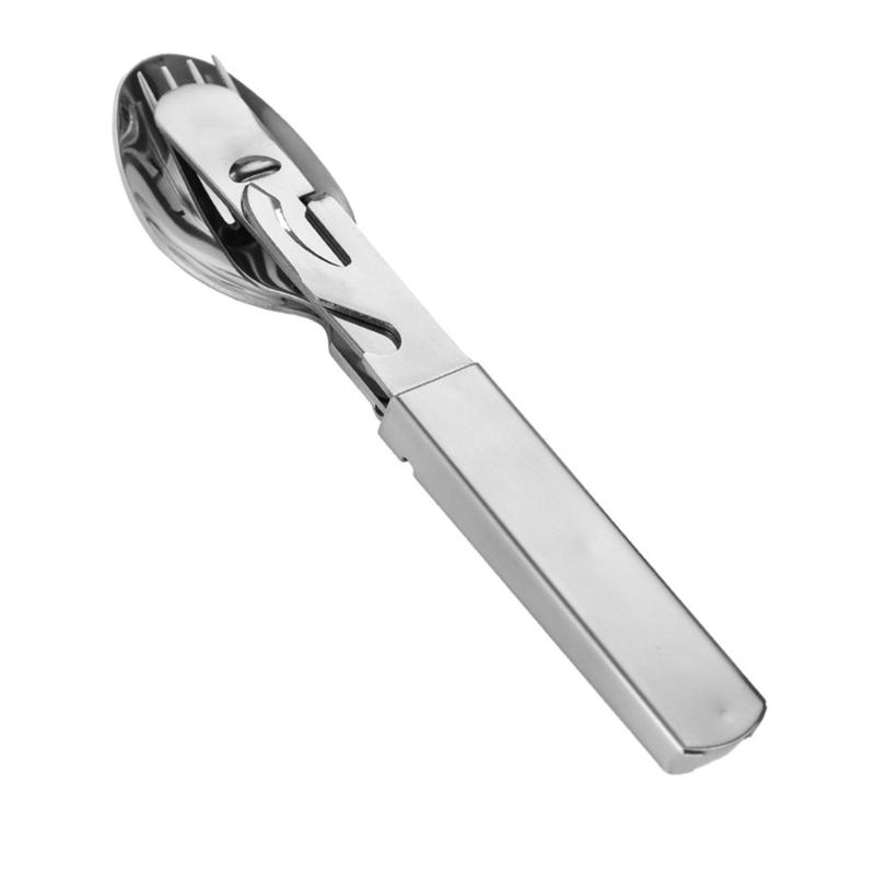 4 Pack Stainless Steel Travel Utensils Set Outdoor Cutlery Perfect for Campers Includes Spoon Fork Cutter Bottle Opener