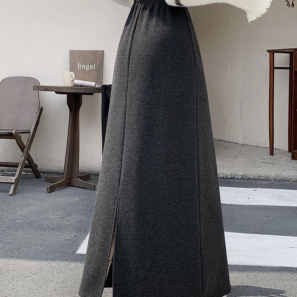 Fluffy Thickened A-Line Wool Skirt for Women - Autumn/Winter 2025, Slimming Mid-Length for Pear Shapes