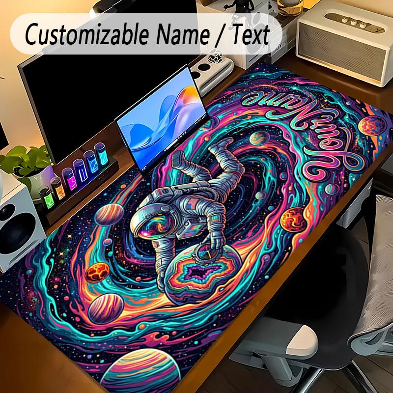 Astronaut Space Theme Personalized Mouse Pad Custom Name Text Non Slip Desk Pad For Laptop Office Desktop