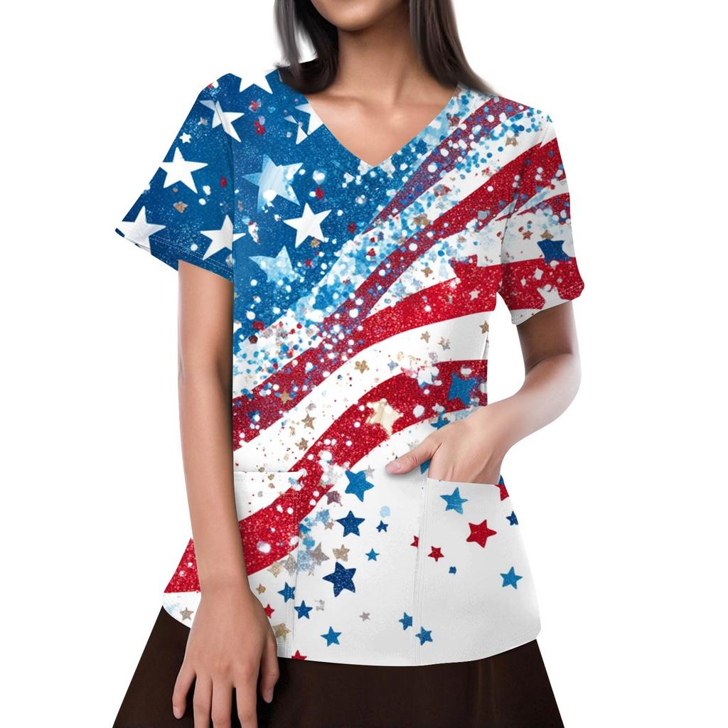 Dámská móda Tištěné overaly s krátkým rukávem a kapsami Horní díl Oblečení