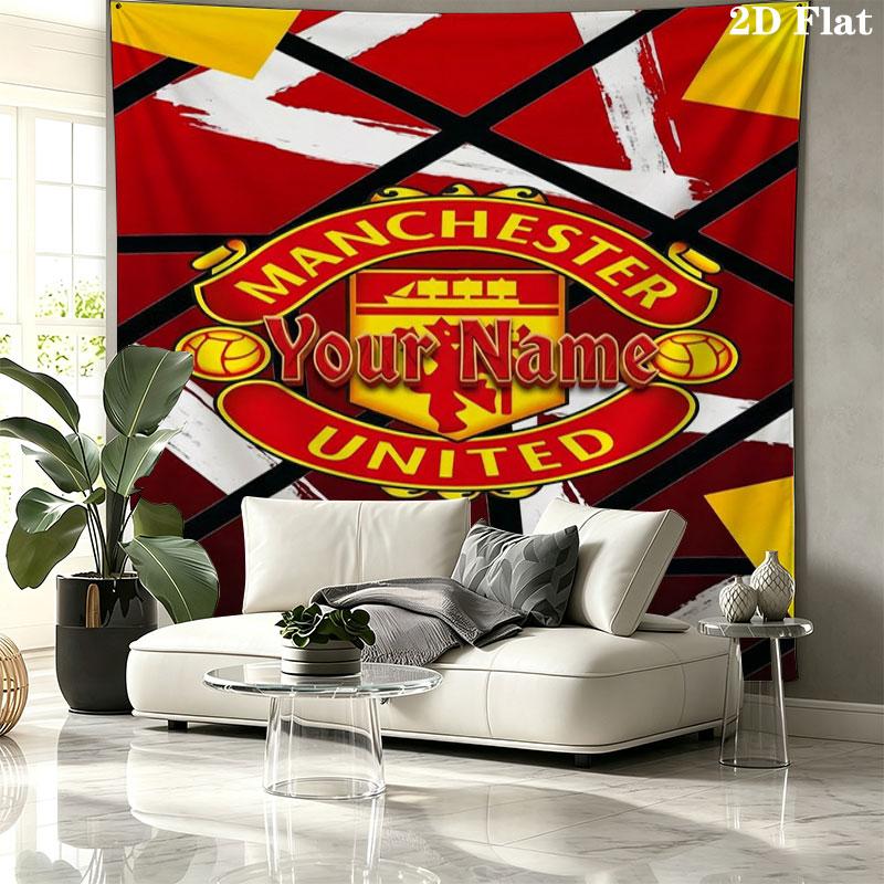 Manchester United F Custom Name Wall Tapestry Aesthetic Wall Hanging Printed Fabric Blanket Decorative Tapestries for Bedroom Living Room Home Decor