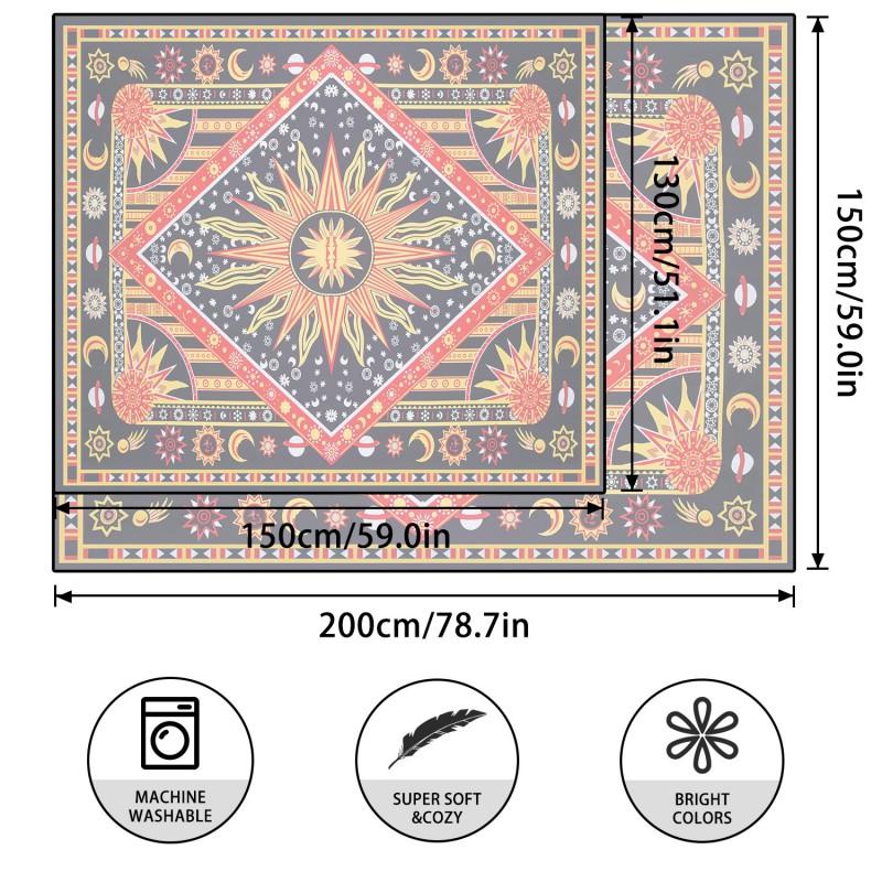 Boho Vintage Tapestry Wall Hanging With Sun Moon Star Motif Bedroom Living Room Decor