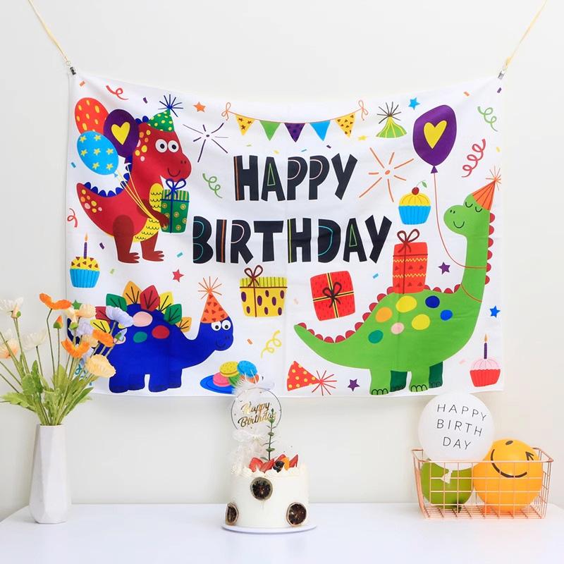 Happy Birthday Hanging Cloth Background Cloth Cute Cartoon Children'S Party Arrangement Decorative Wall Cloth Same Style